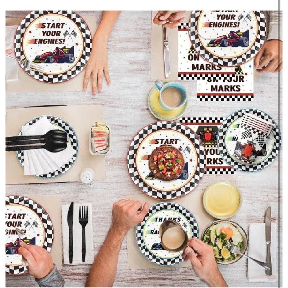168Pcs Race Car Birthday Party Supplies Serves 24 Guests Plates Napkins Cu...